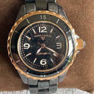 Ladies Swiss Legend Karamica black ceramic  watch 34mm SL-10049-BKBGA